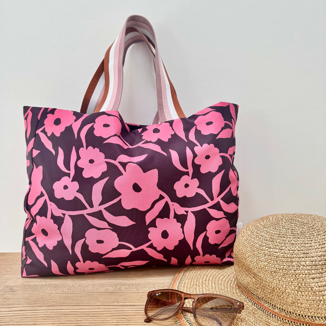 Large floral colourful tote bag made in the UK
