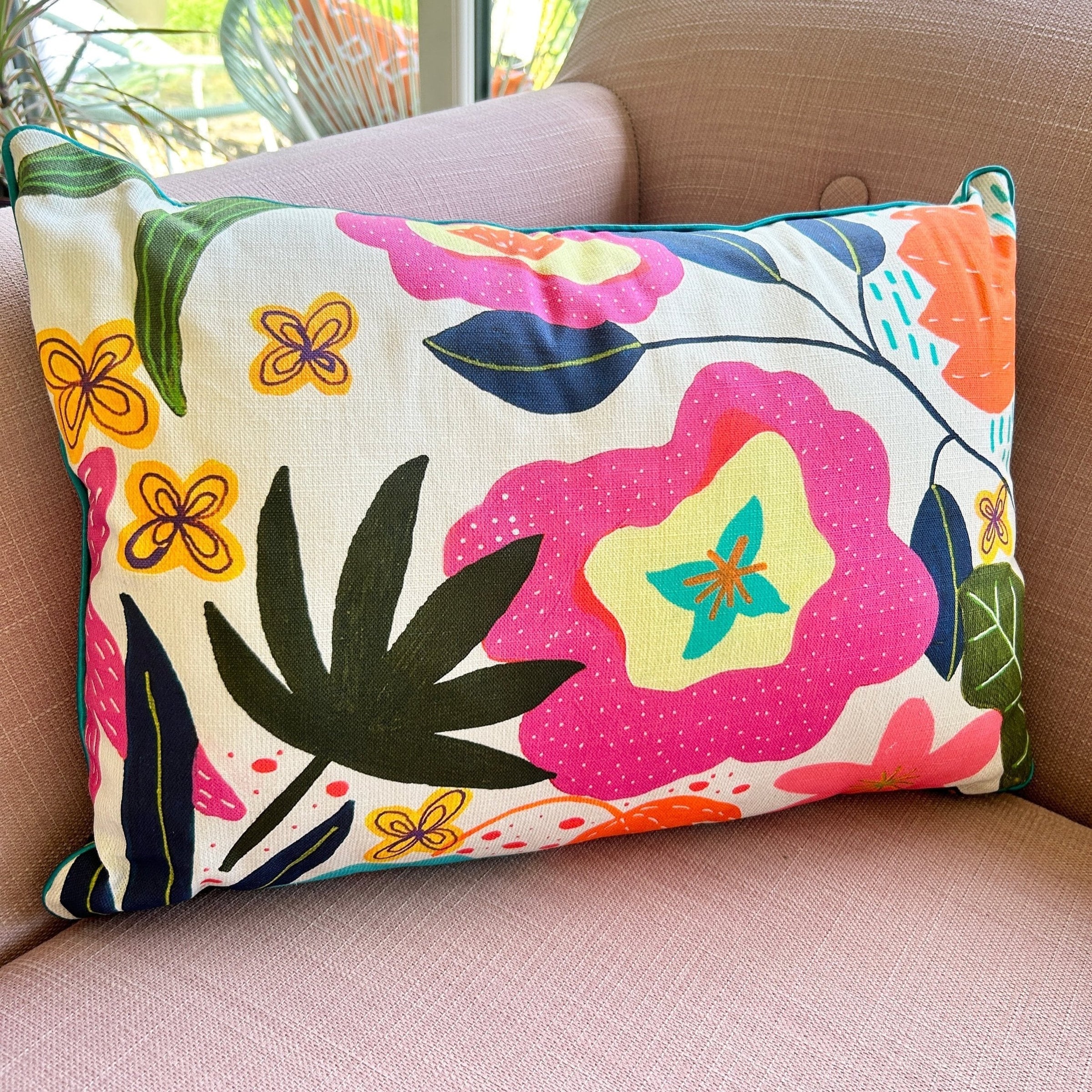 Floral patterned rectangle cushion made in the UK