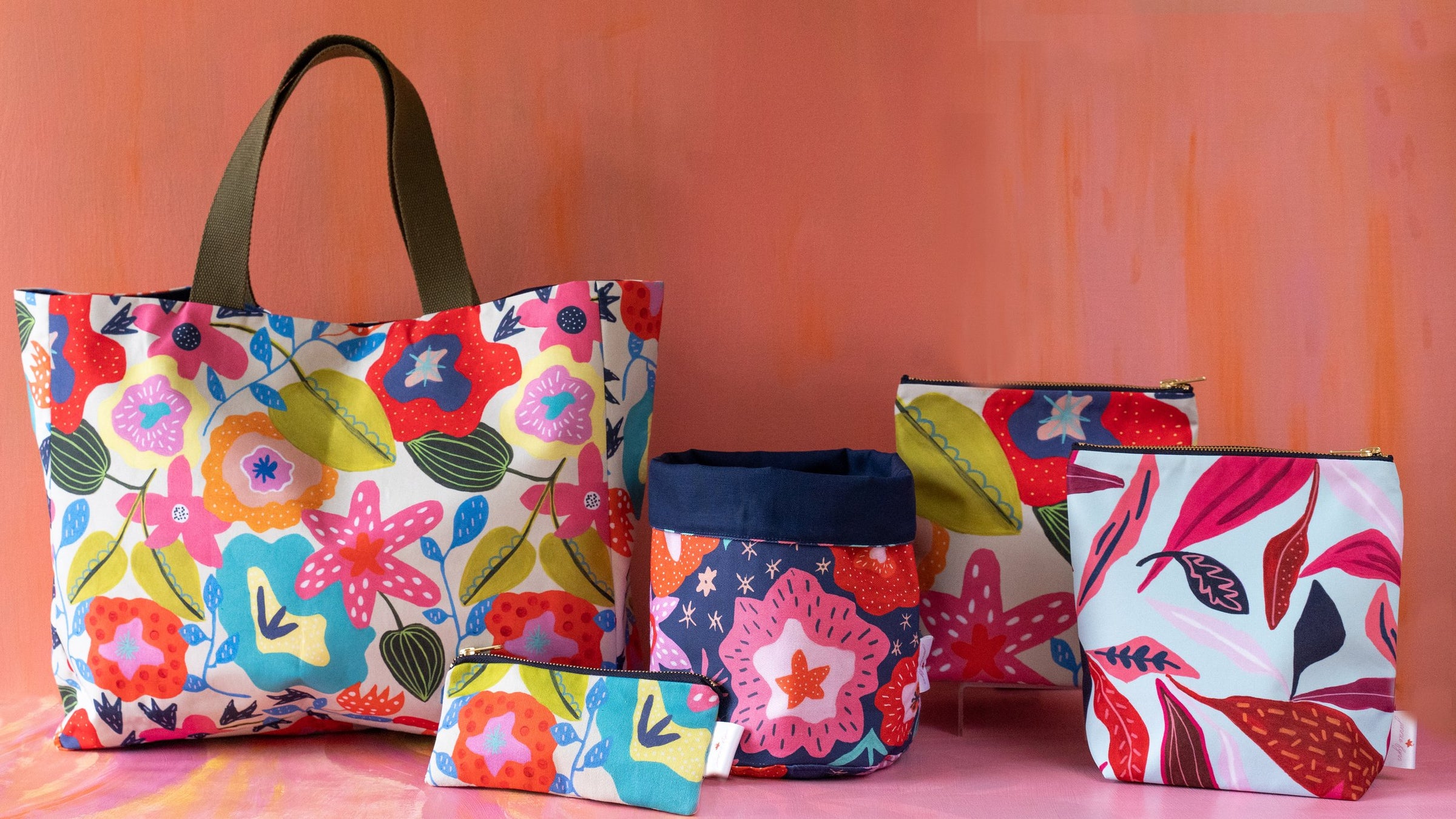 Patterned tote bags colourful makeup bags and fabrics for soft furnishings