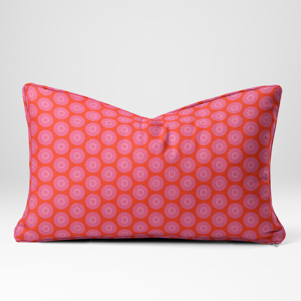Rectangle organic cotton cushion in pink and red floral fabric