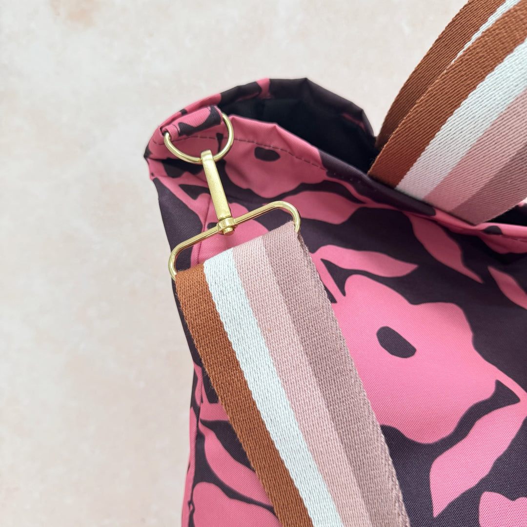 Close up detail of adjustable wide strap on  crossbody bag by Jennie Fynn